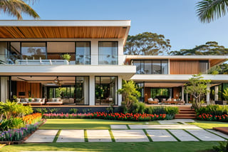 A luxury Australia-style villa surrounded by beautiful gardens