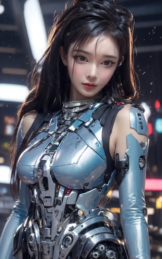 Best picture quality, high resolution, 8k, realistic, sharp focus, realistic image of elegant lady, beauty, supermodel, long hair, beautiful eyes, wearing high-tech cyberpunk style blue suit, radiant Glow, sparkling suit, mecha, perfectly customized high-tech suit, ocean theme, custom design,swordup, looking at viewer,, ,,,Cyberpunk,,,, ,holding sword, (myanxin_SD)