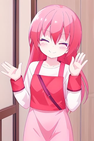 Tsukasa Smiling with her eyes closed and blushing And waving