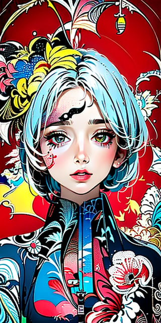 (masterpiece, top quality, best, official art, beautiful and aesthetic:1.2), ultra realistic, highres, 
1girl, (pop art:1.4), (zentangle, flower effects:1.2), (art nouveau:1.1),(Akiba Gothic:1.3)