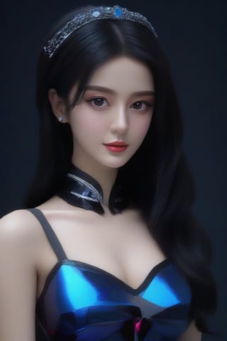 masterpiece, best quality, realistic, 1girl, solo, upper body, long hair, black hair, looking at viewer, Black Background, 