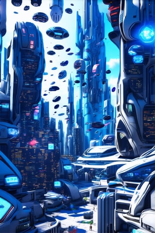 A futuristic city filled with buildings, with all kinds of futuristic vehicles flying in and out of it,futureurbannight,futureurbanday,Newcolony