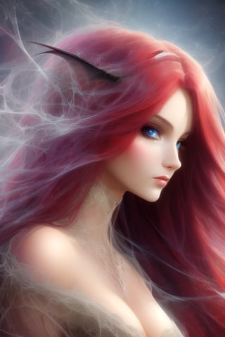 ((head shot)), a beautiful succubus with long red hair, ((perfect face, perfect eyes, perferct nose)), make-up,DonMC0sm1cW3b