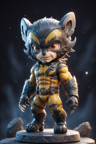 close up angle of (( toy),( 3d Wolverine figure ))(lightning) detailed focus, deep bokeh, beautiful, , dark cosmic background. Visually delightful , 3D,more detail XL,chibi,werewolf