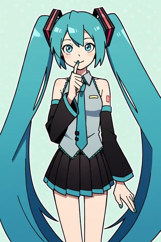 score_9, score_8_up, score_7_up, 1girl, hatsune miku, detached sleeves, hatsune miku, long hair, necktie, shirt, skirt, solo, twintails, very long hair