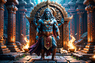 full body portrait Hindu god rama Complimentary highlights + gandhara + India style + Artstation+ photorealistic, cinematic, 8K resolution, fantasy setting, dramatic pose, character art, art style of WLOP + uplight, in the Svarga shiva, epic perspective, octane render, volumetric light, cinematic lighting, cinematic composition, render in unreal engine 5, 8k render, rule of third, dark epic scene, 