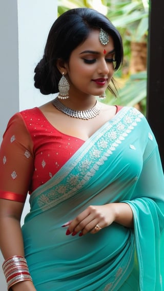  fatty indian woman in saree with down blouse 