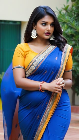  fatty indian woman in saree with down blouse 