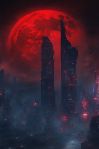 Building redMoon background,night city