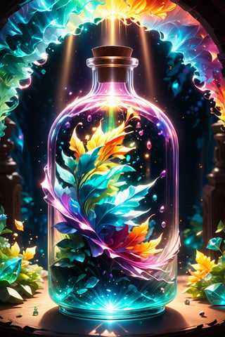 Delicate details, Splash art, The movie, (A cell bottle in a bottle ), cordialidad intricately detailed, fantastical, complementary colours, fantasy, concept art, 8k resolution blur background Vivid colors, Broken Glass effect, no background, stunning, something that even doesn't exist, mythical being, energy, molecular, textures, iridescent and luminescent scales, breathtaking beauty, pure perfection, divine presence, unforgettable, impressive, breathtaking beauty, Volumetric light, auras, rays, vivid colors reflects,Girl