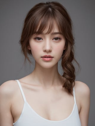 beautiful korean mix french girl, 30 years old. Average body, bright honey eyes with sharp size, full lips, long eyelashes. Black, ponytail, soul and spiritual mentor. T-Shirts,cinematic,photorealistic,masterpiece,1 girl ,best quality, sharp_nose, half_body,enchant3d, 334