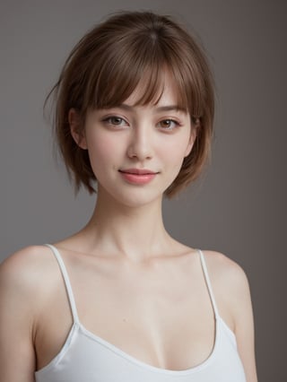 beautiful korean mix french girl, 30 years old. Average body, bright honey eyes with sharp size, full lips, long eyelashes. Black, ponytail, soul and spiritual mentor. T-Shirts,cinematic,photorealistic,masterpiece,1 girl ,best quality, sharp_nose, half_body,enchant3d, (The Pixie Cut)), smile