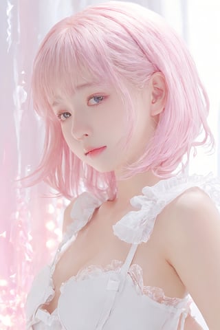 masterpiece,((best quality, 8k, ultra-detailed)),cg,perfect anatomy,kanna kamui,(16yo girl :1.4) ,(solo:1.4),(flat chest:1.4),pretty face,Simple back ground,full body shot,light pink hair,Idol