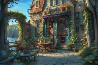 ((ultra ARTISTIC sketch)), (artistic sketch art) a magical detailed shabby Harry Potter style street with coble stones, an old Harry Potter style bookstore streetfront, we see books and brooms in the shop window, morning light, beautiful terrace, garden at home, light, brilliant SUNSET EVENING NIGHTFALL TWILIGHT light, afternoon light, afternoon sun, garden environment, cozy place, lush flowers outdoors, afternoon light, ivy, bonsai, table, stool, Intricate and detailed atmospheric refractive lighting of Unreal Engine 5 movie concept photography masterpiece Octane renders trends on CGSocietybest realistic, best details, best quality, 16k, [ultra detailed], masterpiece, best quality, (extremely detailed), ultra wide shot, photorealism, depth of field, hyper realistic painting, 3d rendering mysterious, Breathtaking VieW, Jean-Baptiste Monge, Kukharskiy Igor, Thomas wells schaller style, magical scenery, Nazar Noschenko Modifiers: dof trending on cgsociety fantastic view ultra detailed 4K 3D whimsical Storybook beautifully lit etheral Quirky Exquisite highly intricate stunning color depth outstanding cute illustration cuteaesthetic shadow play The mood is Mysterious and Spellbinding, with a sense of otherworldliness, macro photography style LEONARDO DIFFUSION XL STYLE