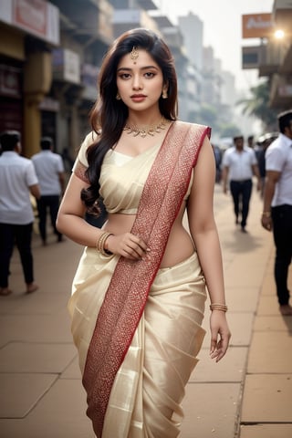 Priya, a 26-year-old Indian woman, graces the bustling streets of Mumbai with effortless elegance. Her almond-shaped eyes, the color of rich mahogany, shine with intelligence and warmth. Her slender figure moves gracefully, draped in a simple yet chic saree that accentuates her curves.

