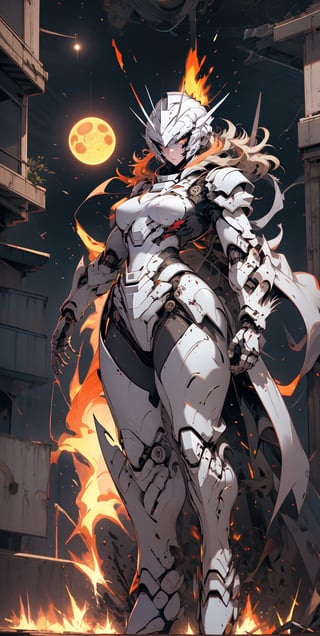  Dark orange sky, eclipse, smoke, fire all around, and burning fields, dark red clouds, sexy red mecha, female mecha, gundam, full standing up, full_body, best quality:1.5),(masterpiece