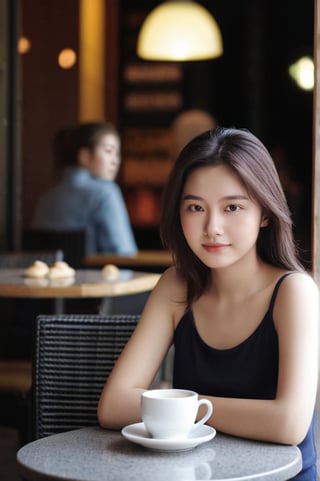 1girl,looking at viewer,cafe,sitting on a chair,