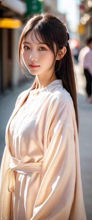 beautiful asian girl in street, professional photography, depth in field, high quality 