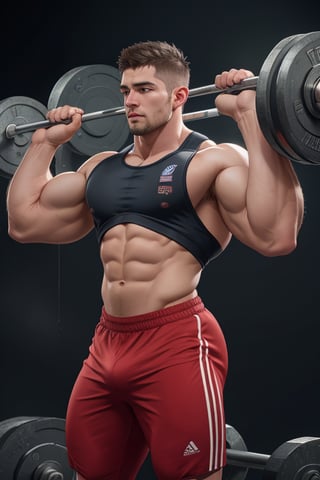 1boy, solo, weightlifter, weighlift barble, High quality, 8k hd, best quality, detailed skin texture, Realistic face, weighlift pose, OLYMPIC nationality weightlift outfit, complicated, 8k ultra hd, high resolution, OLYMPIC weightlift area background, high definition, excellent quality, stunning image, volumetric lighting, detail quality Enhancer.