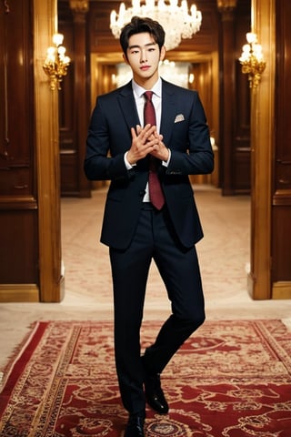 score_9, score_8_up, score_7_up, handsome korean men, smart pose, brave face, 20yo, suit, luxury ornate hall, small_bulge