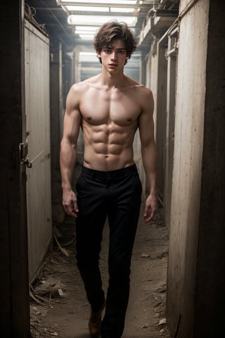 a ((torso-body shot)) of a 17-year-old , Greek god, a European boy with,  brown shade haircut, ((pale skin)), 
he's wearing a black suit and black pants, 
no chest hair, alone, 
realistic, masterpiece, with amazing photography, 8k, HDR, ultra-high resolution, realistic face, realistic body, realistic eyes, highly detailed eyes, perfect young face, ultra-high resolution,8k,Hdr, soft light, perfect face, cinematic light, soft box light, pal colors, unsaturated colors, abandoned_style, photo of perfect eyes, perfect leg,  perfect foot, can see the whole body, sharp focus,  male_only,  smooth, realistic skin,hdsrm, renaissance,Detailedface,telekinesis,