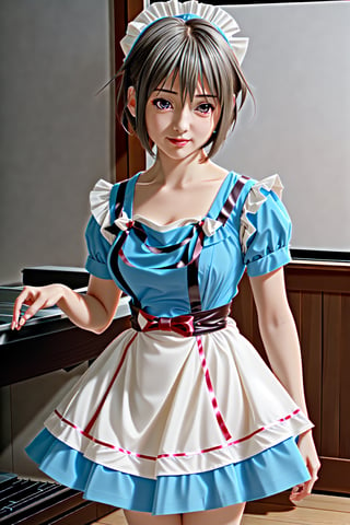 1girl, hair short, hair blue, maid_costume, cute, nagato_yuki, 4K, anime