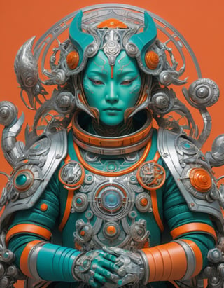 a beautiful rendition of astronaut,insanely detailed and intricate]silver   ratio,hypermaximalist,matte,cinematic,James  froud,ross tran,,LuxTechAI ,,monster ,TransformersStyle 
Budha lotus pose barong goodness good  icon  samurai green orange blue marine 