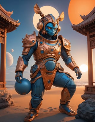 a beautiful rendition of astronaut,insanely detailed and intricate,copper  ratio,hypermaximalist,matte,cinematic,James  froud,ross tran,,LuxTechAI ,,monster ,TransformersStyle 
Budha lotus pose barong goodness good  icon  samurai blue marine orange sun set temple 

