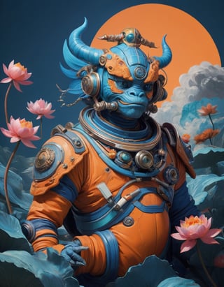 a beautiful rendition of astronaut,insanely detailed and intricate,Ásia traditional ratio,hypermaximalist,matte,cinematic,James  froud,ross tran,,LuxTechAI ,,monster ,TransformersStyle 
Budha lotus pose barong goodness good  icon  samurai peony  Sakura
Garuda humongous  blue marine orange colours