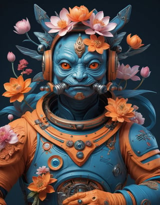 a beautiful rendition of astronaut,insanely detailed and intricate,Ásia traditional ratio,hypermaximalist,matte,cinematic,James  froud,ross tran,,LuxTechAI ,,monster ,TransformersStyle 
Budha lotus pose barong goodness good  icon  samurai peony  Sakura
Garuda humongous  blue marine orange colours