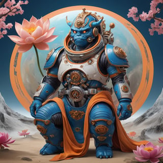 a beautiful rendition of astronaut,insanely detailed and intricate,Ásia traditional ratio,hypermaximalist,matte,cinematic,James  froud,ross tran,,LuxTechAI ,,monster ,TransformersStyle 
Budha lotus pose barong goodness good  icon  samurai peony  Sakura
Garuda humongous  blue marine orange colours