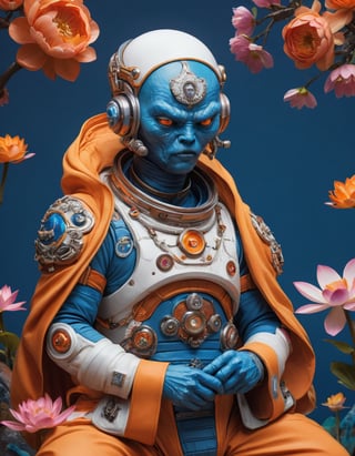 a beautiful rendition of astronaut,insanely detailed and intricate,Ásia traditional ratio,hypermaximalist,matte,cinematic,James  froud,ross tran,,LuxTechAI ,,monster ,TransformersStyle 
Budha lotus pose barong goodness good  icon  samurai peony  Sakura
Garuda humongous  blue marine orange colours