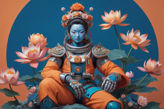 a beautiful rendition of astronaut,insanely detailed and intricate,Ásia traditional ratio,hypermaximalist,matte,cinematic,James  froud,ross tran,,LuxTechAI ,,monster ,TransformersStyle 
Budha lotus pose barong goodness good  icon  samurai peony  Sakura
Garuda humongous  blue marine orange colours