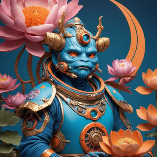 a beautiful rendition of astronaut,insanely detailed and intricate,Ásia traditional ratio,hypermaximalist,matte,cinematic,James  froud,ross tran,,LuxTechAI ,,monster ,TransformersStyle 
Budha lotus pose barong goodness good  icon  samurai peony  Sakura
Garuda humongous  blue marine orange colours