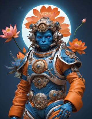 a beautiful rendition of astronaut,insanely detailed and intricate,Ásia traditional ratio,hypermaximalist,matte,cinematic,James  froud,ross tran,,LuxTechAI ,,monster ,TransformersStyle 
Budha lotus pose barong goodness good  icon  samurai peony  Sakura
Garuda humongous  blue marine orange colours