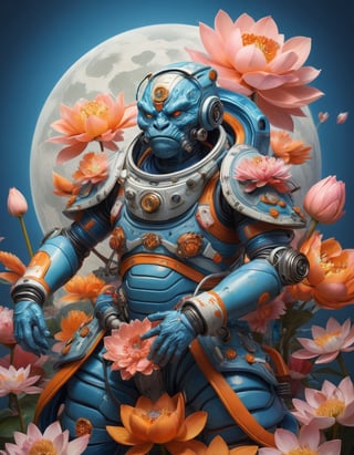 a beautiful rendition of astronaut,insanely detailed and intricate,Ásia traditional ratio,hypermaximalist,matte,cinematic,James  froud,ross tran,,LuxTechAI ,,monster ,TransformersStyle 
Budha lotus pose barong goodness good  icon  samurai peony  Sakura
Garuda humongous  blue marine orange colours