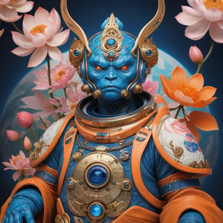 a beautiful rendition of astronaut,insanely detailed and intricate,Ásia traditional ratio,hypermaximalist,matte,cinematic,James  froud,ross tran,,LuxTechAI ,,monster ,TransformersStyle 
Budha lotus pose barong goodness good  icon  samurai peony  Sakura
Garuda humongous  blue marine orange colours