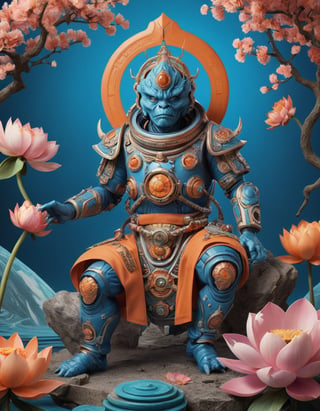 a beautiful rendition of astronaut,insanely detailed and intricate,Ásia traditional ratio,hypermaximalist,matte,cinematic,James  froud,ross tran,,LuxTechAI ,,monster ,TransformersStyle 
Budha lotus pose barong goodness good  icon  samurai peony  Sakura
Garuda humongous  blue marine orange colours 
