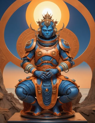 a beautiful rendition of astronaut,insanely detailed and intricate,copper  ratio,hypermaximalist,matte,cinematic,James  froud,ross tran,,LuxTechAI ,,monster ,TransformersStyle 
Budha lotus pose barong goodness good  icon  samurai blue marine orange sun set temple 

