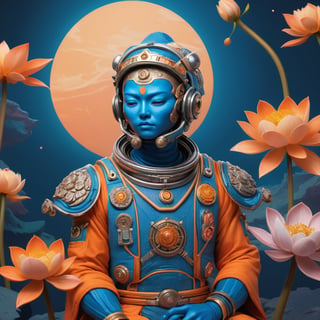 a beautiful rendition of astronaut,insanely detailed and intricate,Ásia traditional ratio,hypermaximalist,matte,cinematic,James  froud,ross tran,,LuxTechAI ,,monster ,TransformersStyle 
Budha lotus pose barong goodness good  icon  samurai peony  Sakura
Garuda humongous  blue marine orange colours