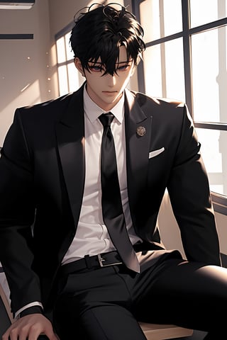 1boy ((very handsome_boy: 1)), handsome boy, black_eyes, black_hair , long sleeves
_ xxl_white_shirt
,  sun light, light particles, ((materpiece: 2)), looking at viewer, stunning ,school_uniform,boy,dark circle,black pants,loose necktie,
school hallway background