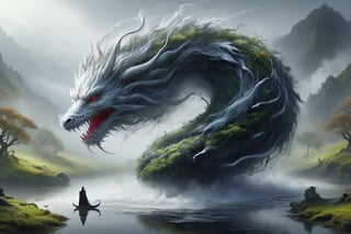 Imagine the following scenario.
huge fruit garden,
 All beautiful and a mystical moss hidden deep in a misty valley.
A huge white dragon sprawls out from a large lake.
A black rat with a human body (dressed with a belt and a small black cloth), It trembled with fear,.
,DonM3l3m3nt4lXL