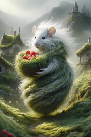 Imagine the following scenario.
An old white mouse with a long bushy mustache dressed in wool with a human body.
 All beautiful and a mystical moss grass hut hidden deep in a misty valley.
Picking fruits and placing them in baskets.
,DonM3l3m3nt4lXL