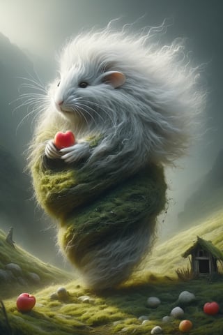 Imagine the following scenario.
An old white mouse with a long bushy mustache dressed in wool with a human body.
 All beautiful and a mystical moss grass hut hidden deep in a misty valley.
Picking fruits and placing them in baskets.
,DonM3l3m3nt4lXL