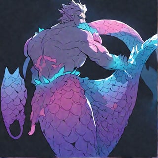 ((best quality)), ((masterpiece)), (detailed), ((perfect face)), male, full bodies, body builder men, huge muscular, european handsome face, two cheerful mermen are swimming, two merfolks, adult, long hair, lean and muscular body, finned ears, fins, tail glows slightly with luminous scales, very long mermaid tails, bioluminescent, markings along his body,watercolor, multicolor, perfect light,watercolor \(medium\),