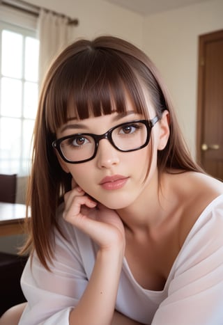 Hyperrealistic art Hyperrealistic art Hyperrealistic art score_9, score_8_up, score_7_up, score_6_up, score_5_up, , BREAK
, eimiFukada, ,
1girl, bangs, black-framed eyewear, blunt bangs, brown hair, glasses, indoors, lips, looking at viewer . Extremely high-resolution details, photographic, realism pushed to extreme, fine texture, incredibly lifelike