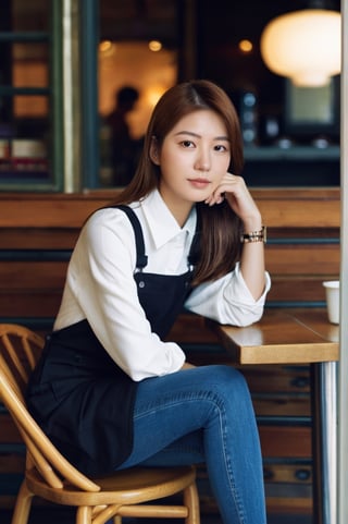 1girl,looking at viewer,cafe,sitting on a chair,