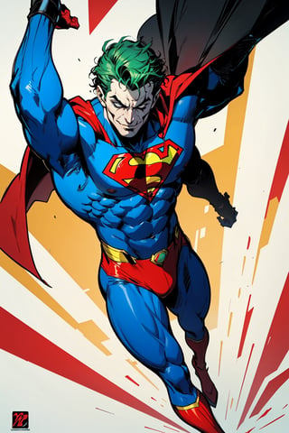 Logo emblema do Coringa e do Superman lado a lado. A imagem deve ter uma resolução alta, com detalhes nítidos e cores vibrantes. O fundo deve ser neutro e contrastante forte