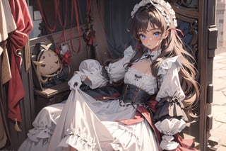 brown_skin, solo_female, petite, loli, petanko, flat_chest , slender, full_body, tiny_breasts , tiny_female, light_blue_eyes, gothic_lolita, maid_outfit, victorian, white_glove, frilled_dress, doll_joints, 
,YAMATO,FOLK,Eyes