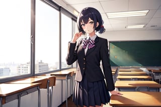 1girl, school uniform, standing, classroom